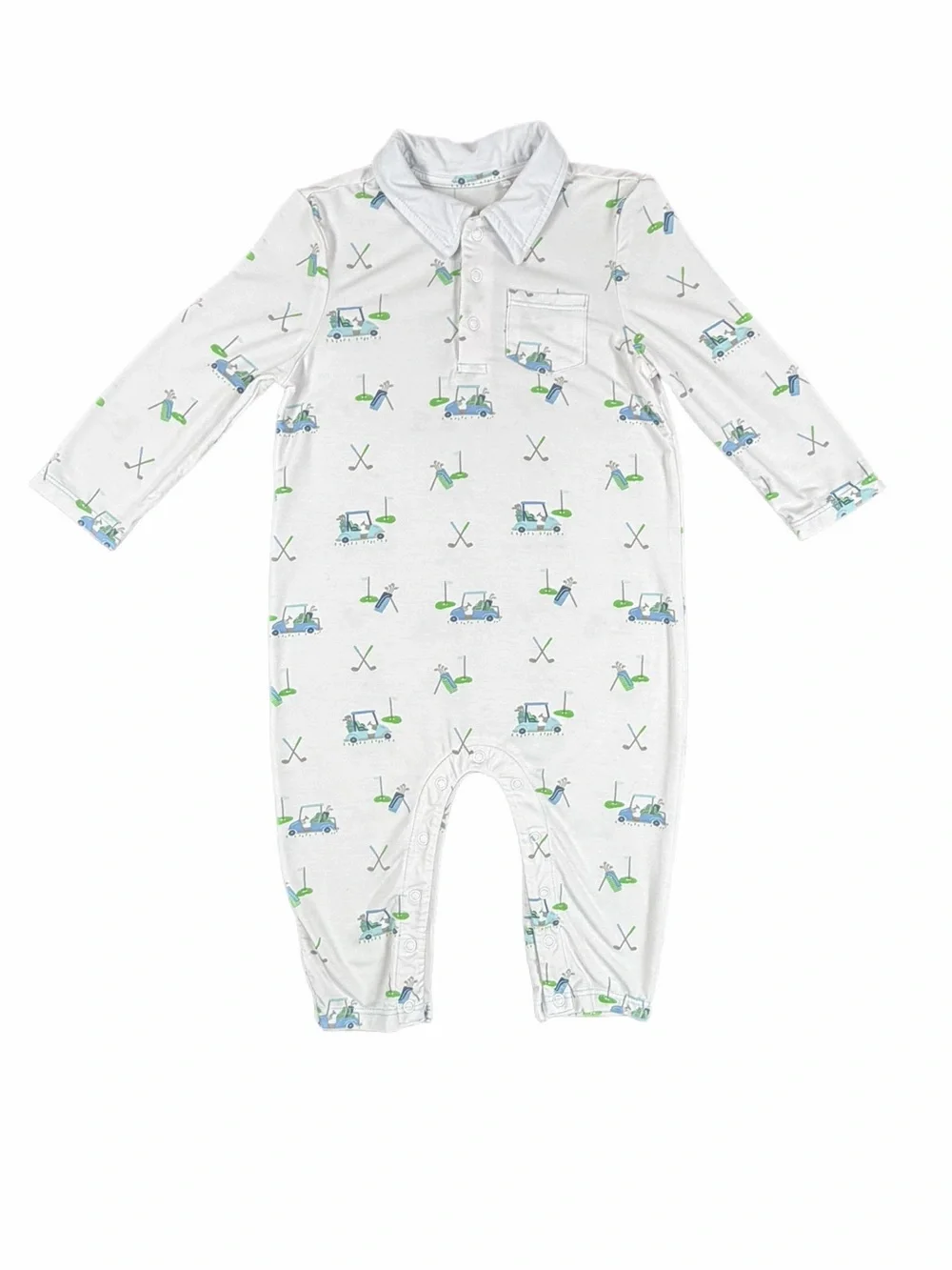 ANGEL DEAR Bamboo Polo Romper in Baby Golf Carts. 6-12M
